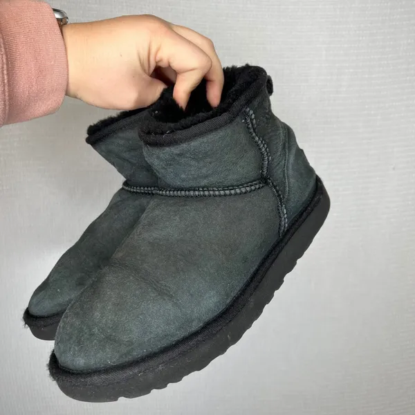 UGG Classic Ultra Mini Ankle Boots Black Suede Sheepskin Lined Women's‎ Size 9 - Image 3
