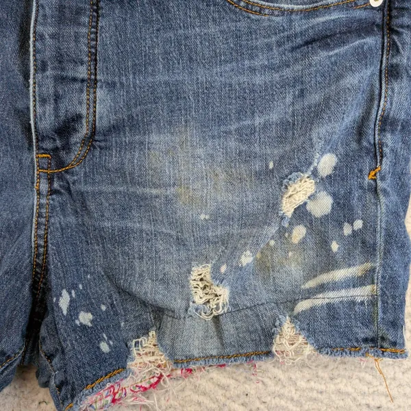Pilcro Anthropologie The Signature High Rise Shorts Blue Distressed Patchwork 31 - Image 3