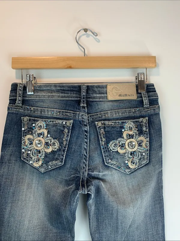 Grace in LA bedazzled cross jean sz 27 western faith boot cut rhinestones moto - Image 2