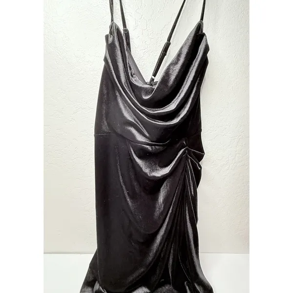 SHEIN Bae Black‎ Dress Velvet Spaghetti Strap 2XL Plus Prom Ruched Stretch New - Image 3
