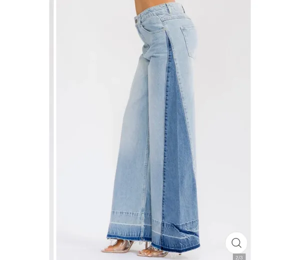 NWT Sans Souci Two-Tone Light Blue Wide-Leg Jeans Sz M - Image 3
