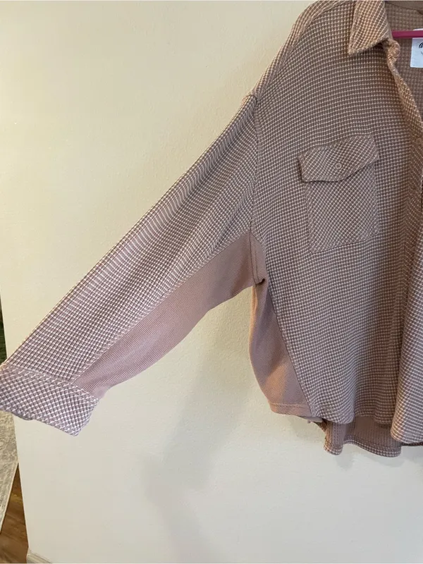 Aerie LumberJane Waffle Shirt Oversized Shacket in Beach Dune Size XXL - Image 4