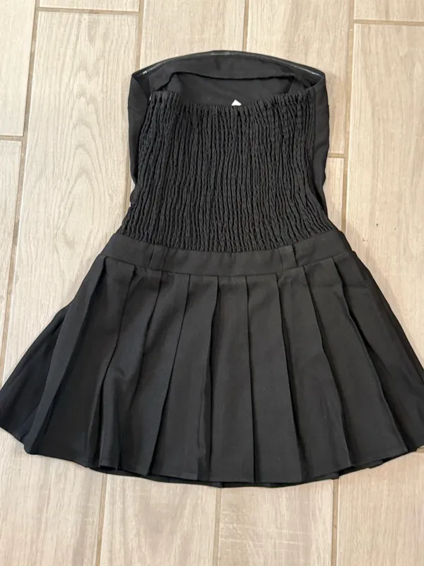 HALARA Black Strapless Pleated Mini Dress - Image 5