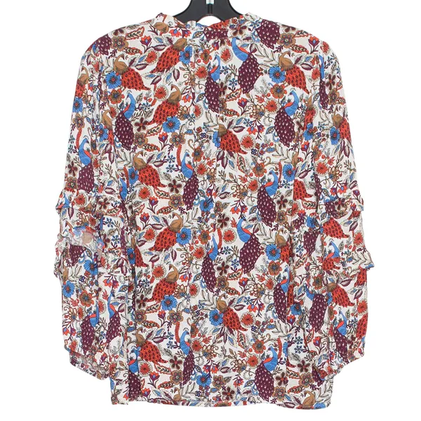 Loft Top Peacock Ruffle Boho Romantic Cottagecore Tiered Sleeve Floral Medium - Image 2
