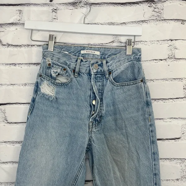 PacSun Ultra High Rise Slim Fit Jeans Light Wash Button Fly Size 23 Distressed - Image 5