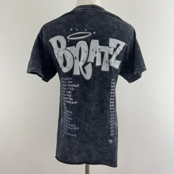 BRATZ Y2K Vibes Dark Grey Acid Wash Reworked Side Slit Angel Dolls Graphic Tee - Image 6