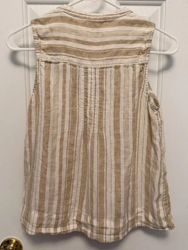 Faherty Isha Linen Tank Top XS Natural Bombay Stripe Sleeveless Coastal Boho - Image 4