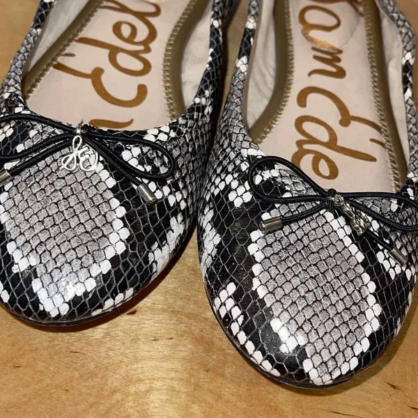 Sam Edelman Womens Leather Snakeskin Print Felicia Slip-on Ballet Flats Gray 7.5 - Image 3