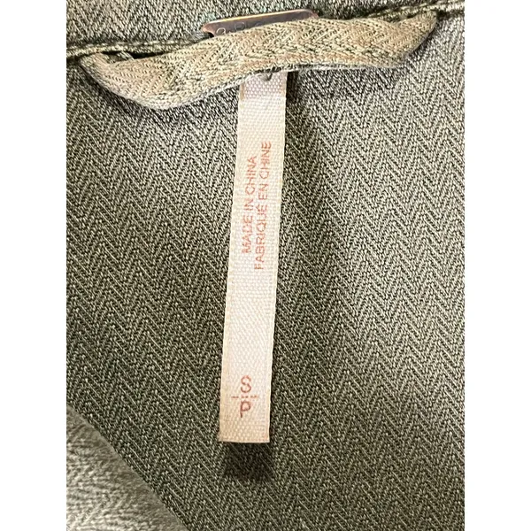 Free People Embellished Military Shirt Jacket Olive Green Embroidered Patch S - Image 5