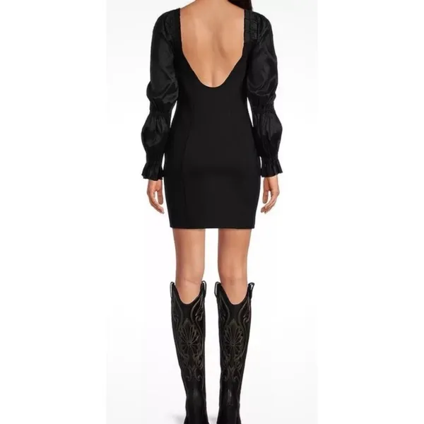 NWT A Loves A Obsidian Black Puff Long Sleeve Open Back Mini Dress‎ - Image 2