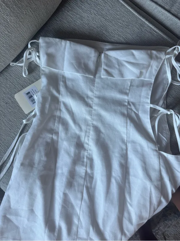Peppermayo Aura White Strapless Side-Tie Mini Dress - Image 4