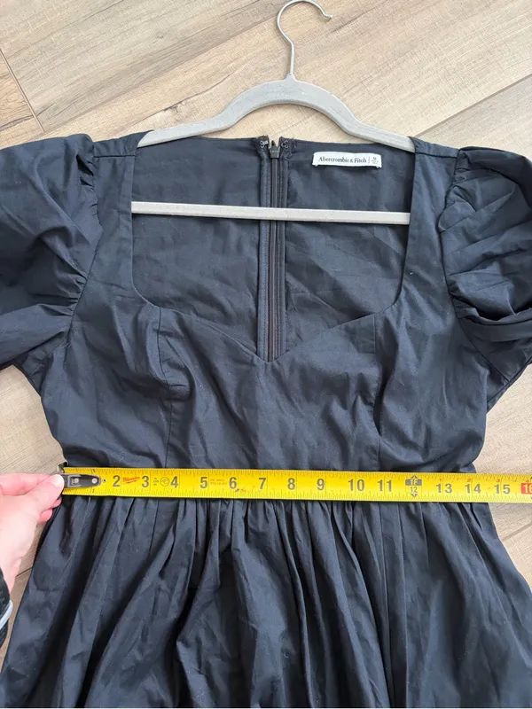 Abercrombie & Fitch Black Poplin Square Neckline Long Sleeve Babydoll Mini Dress - Image 6