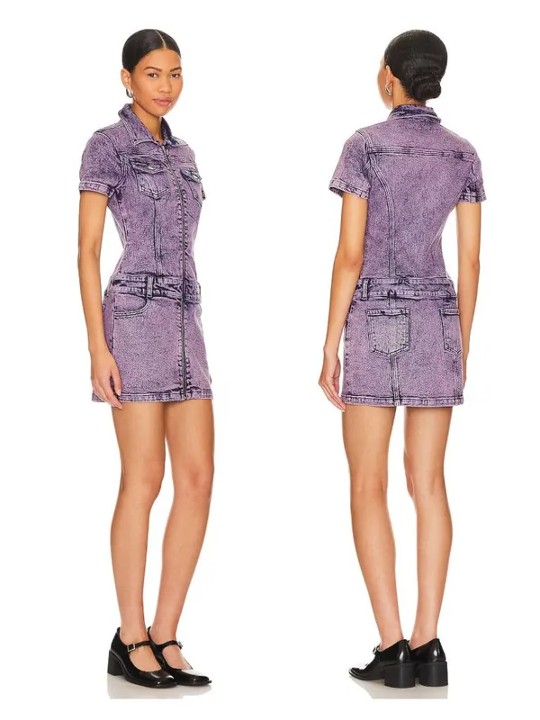 Amanda Uprichard Bianca Dress XS Pink Acid Wash Denim Mini Zip Front NWT - Image 2