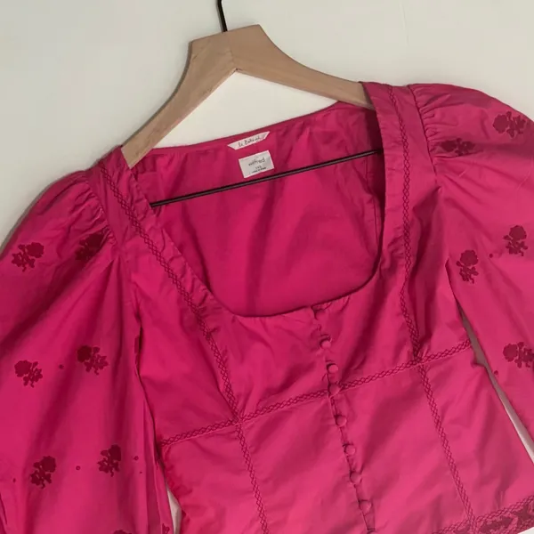 Aritzia WILFRED Palo Santo Blouse La Boheme Electron Fuchsia Embroidered XXS - Image 3
