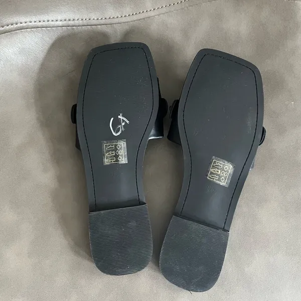 Beast Fashion Black Square Toe Slides Chunky Silver Chain Sandals 6.5 - Image 5