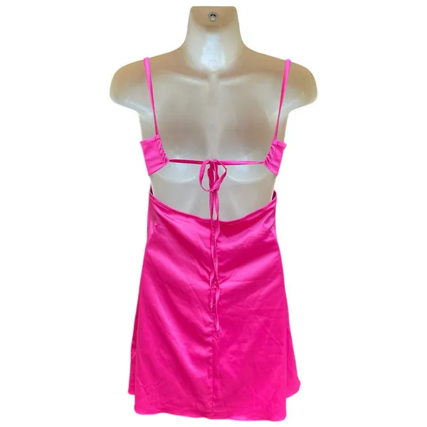 Hot Pink Satin Lace Slip Mini Dress NWT Size Small Ruched Spaghetti Strap Party - Image 5