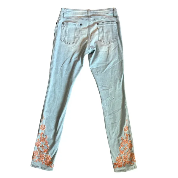 Alice + Olivia Floral Embroidered Skinny Jeans Orange Sorbet Size 30 - Image 3