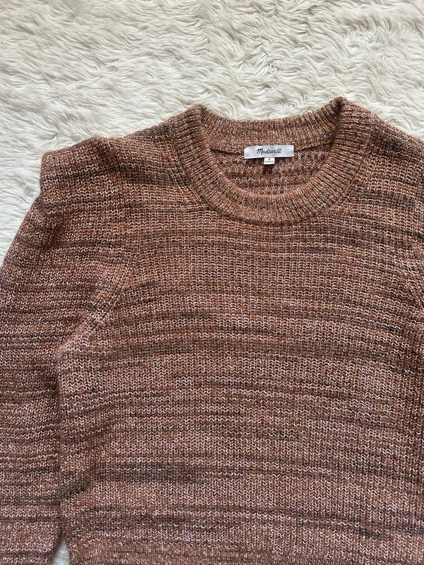 Madewell Prentiss Sweater Spacedye Shoulder Tuck Pullover Autumn Brown Sz L - Image 4