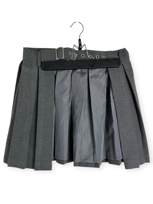 Lost Soul Pleated Half Skirt Over Skirt dark Grey Adjustable Belt Goth preppy Sm - Image 2