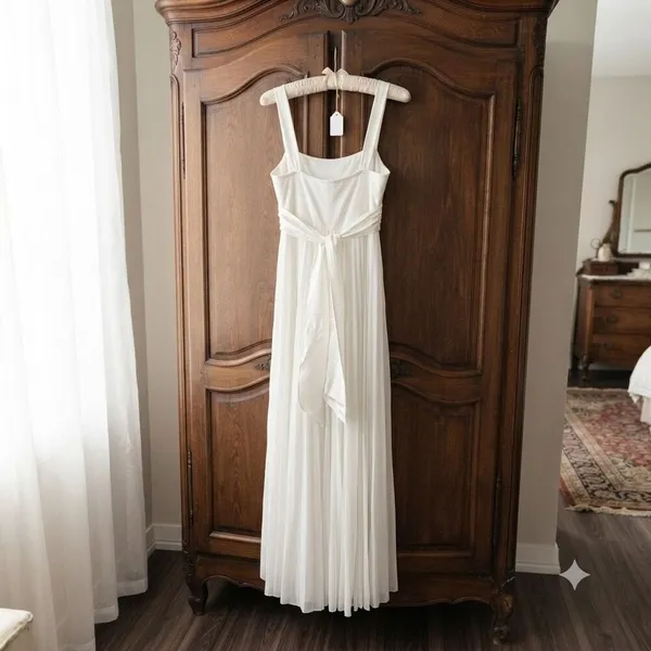 Y2K Taboo White Chiffon Maxi Dress Rhinestone Tie Back Detail Goddess Boho-Chic - Image 2