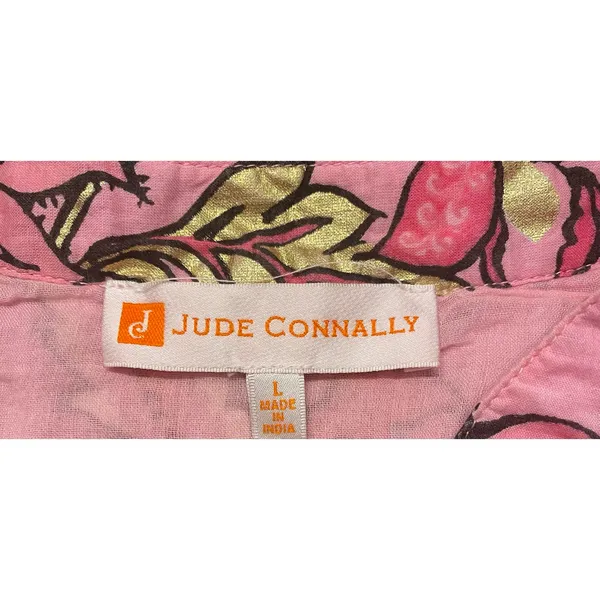 Jude Connally Faith Dress LG Pink Gold Floral Cotton Voile Babydoll Boho Resort - Image 4