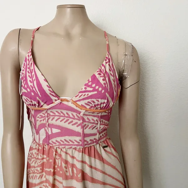 [Maaji] Pink Orange Ombre Tropical Foliage Corset Bust Mini Dress NWT Sz Large L - Image 6