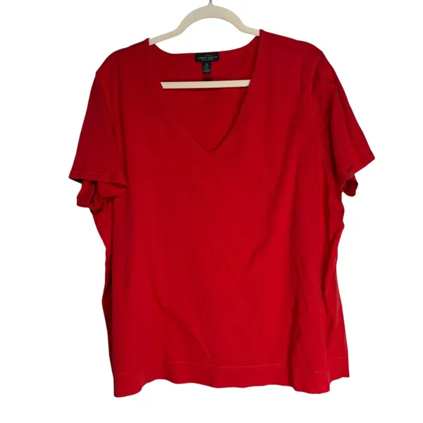 LRL Ralph Lauren‎ Jeans Co Red V Neck Short Sleeve T Shirt Top Plus Size 3X - Image 2