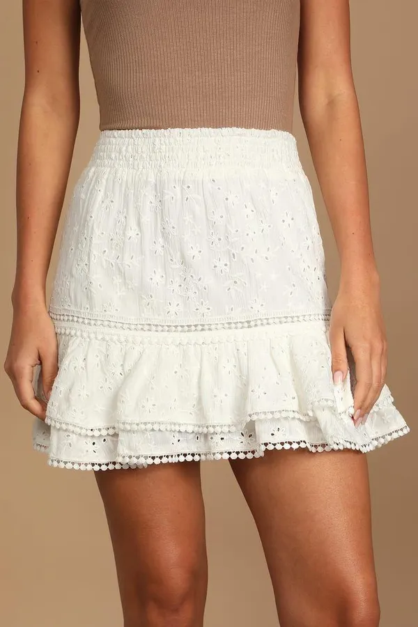 Lulus Sun Lovin’ White Eyelet Lace Tiered Mini Skirt - Image 2