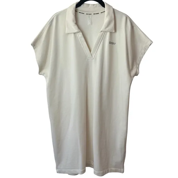 DKNY Ivory Collared Shirt‎ Dress Mini Athletic Athleisure Outdoors Comfort L - Image 2