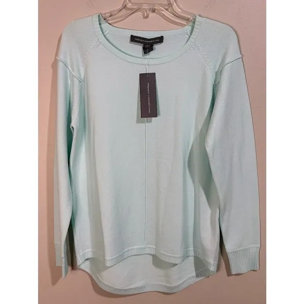 French Connection Sweater Small Mint Green‎ New High Low Crewneck Seam Front - Image 3