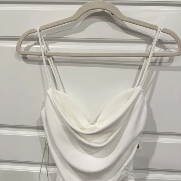 Zara White Ruched Midi Dress – Size XS – NWT - Image 5