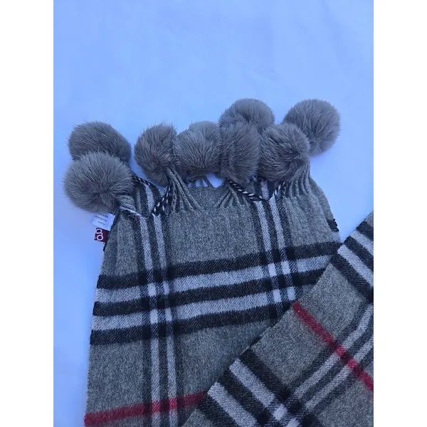 scarf 100% Cashmere With Fur Pompons - Image 3