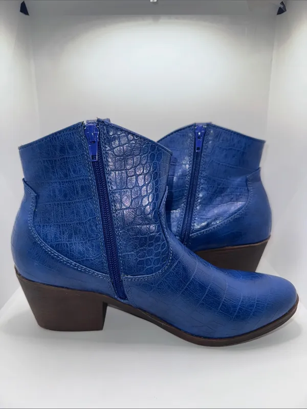 True Craft Winnie Western Ankle Boots Blue Croc Print Women’s 8 Boho - Image 4