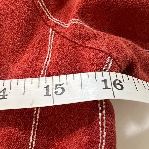J.O.A. Rust Red Striped Linen Blend Tie Front Puff Sleeve Mini Dress Size M - Image 7