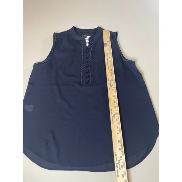 Ann Taylor Petite Top Navy Sleeveless Button Embroidered Size M New With Tag - Image 4