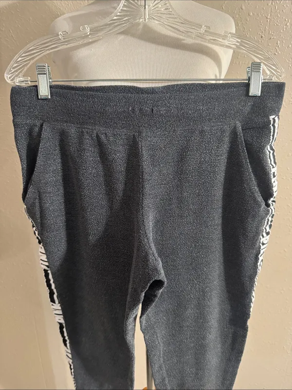 PINK Victoria's Secret Black Jogger Pants with White Logo Side Trim - Image 3