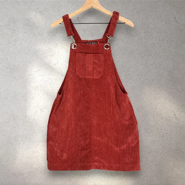 HOT KISS Red Corduroy Overall Dress Juniors' 7 Y2K Academia Preppy Buckle Mini - Image 3