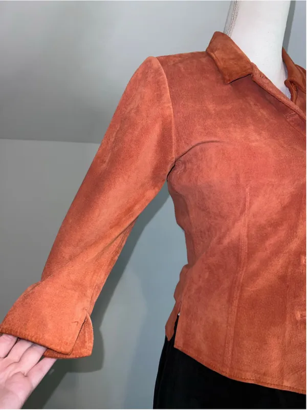Arden B. Suede Leather Fitted Jacket, Size M, Orange Size M - Image 2