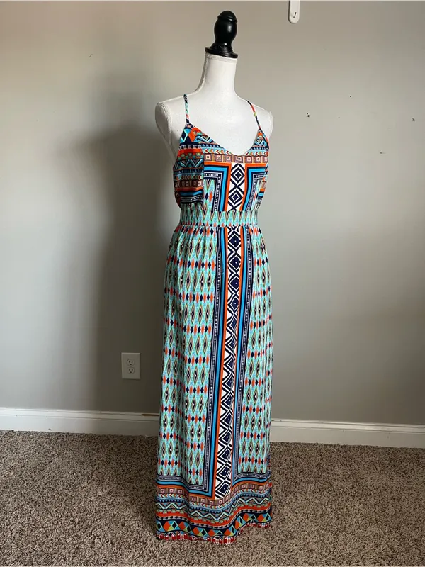 MYAN | Coloful Geo-Print Spaghetti-Strap Maxi Dress Sz - Image 4