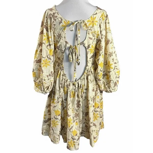 Free People Western Bohemian Dainty Lola Dress Banana Ivory Large - Image 6