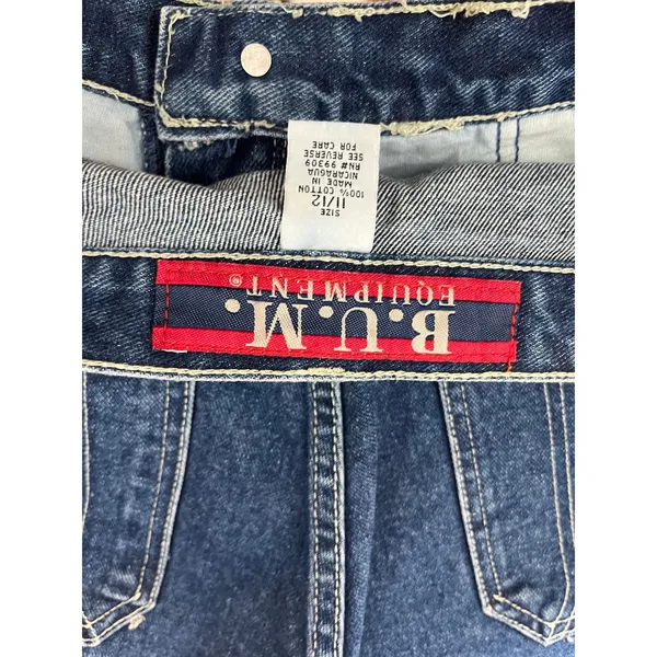 Vintage Y2K BUM Denim‎ Shorts Blue Red Side Trim Tribal Detail Retro 2000s SZ 30 - Image 5