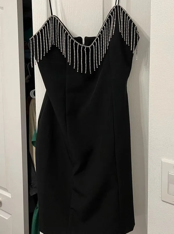 Black Rhinestone Fringe Mini Dress - Image 4