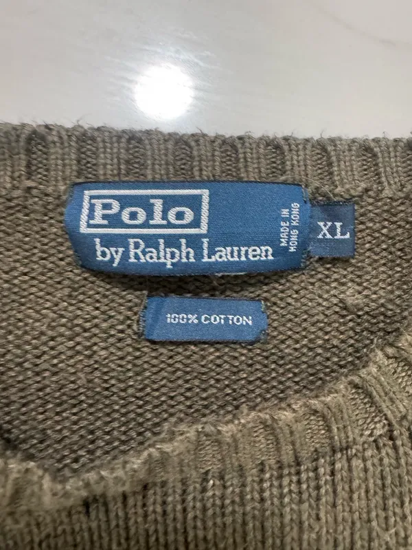 Polo Ralph Lauren Mens XL Brown Olive Cotton Knit Crewneck Sweater Red Pony - Image 3