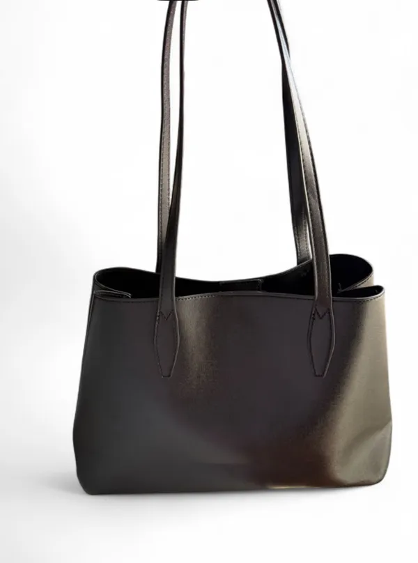 kate spade Black Leather Double-Handle Tote with Gold Logo - Image 4