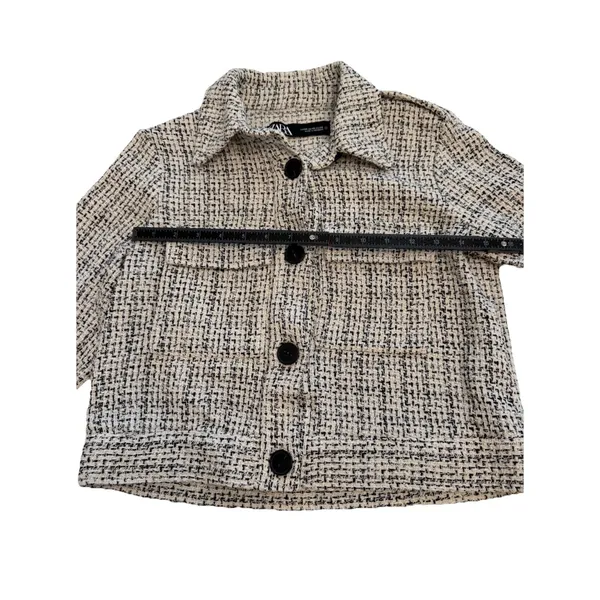 Zara Women's Black/White Tweed Pattern Button Front Collared Pocket Jacket, XS - Image 13