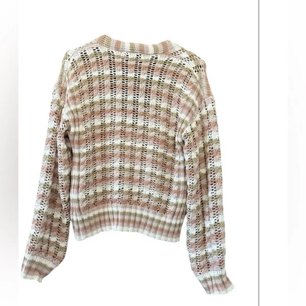 Evereve John + Jenn Julianna Stripe Cardigan Beige Pink White - Image 4