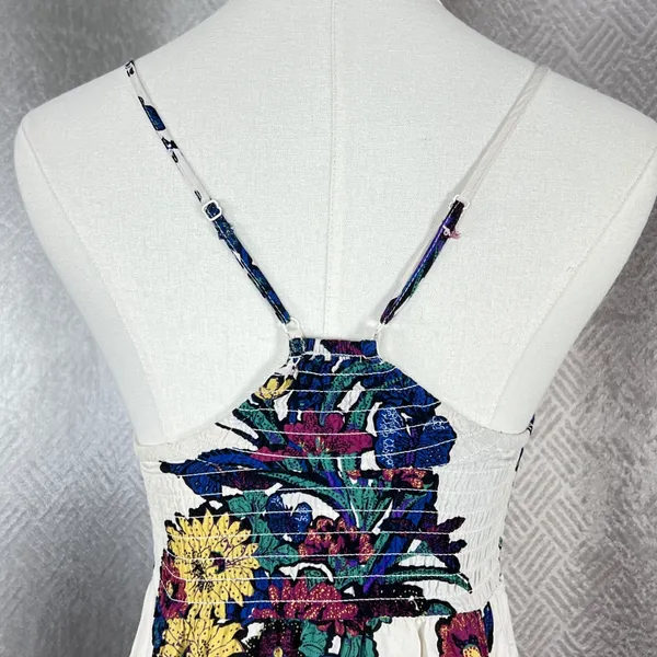 Intimately Free People Floral Butterfly Maxi Dress XS White Blue Smocked Slit - Image 7