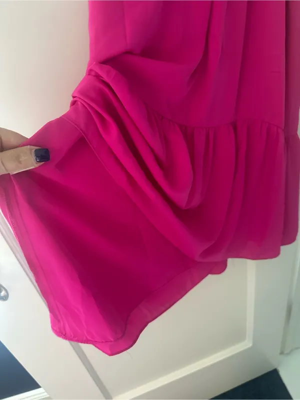 Amanda Uprichard nwt hot pink dress drop waist lined chain halter ruffle MEDIUM - Image 8