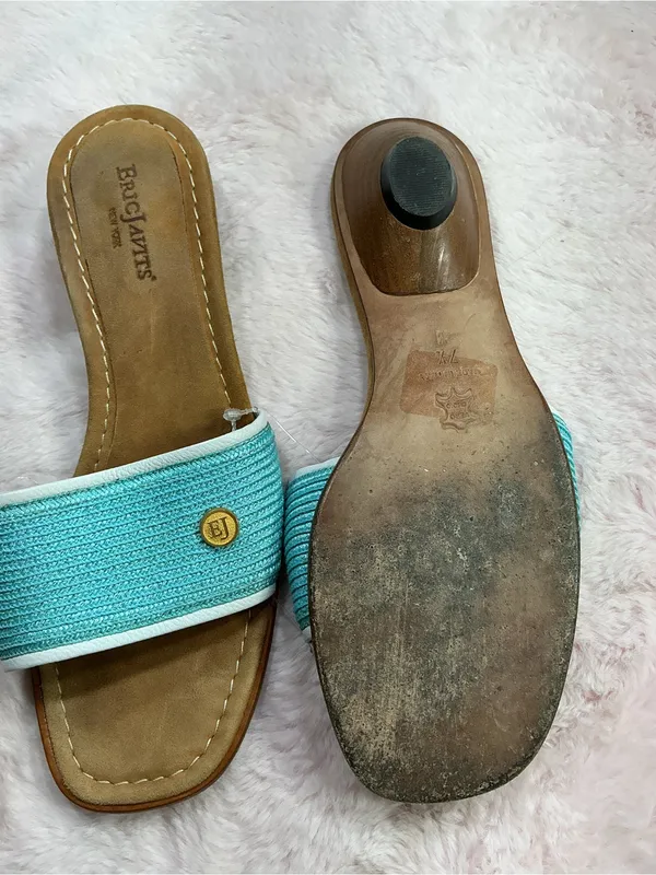 Eric Javits Aqua Blue Slide Sandals with Gold Accent 179 - Image 3