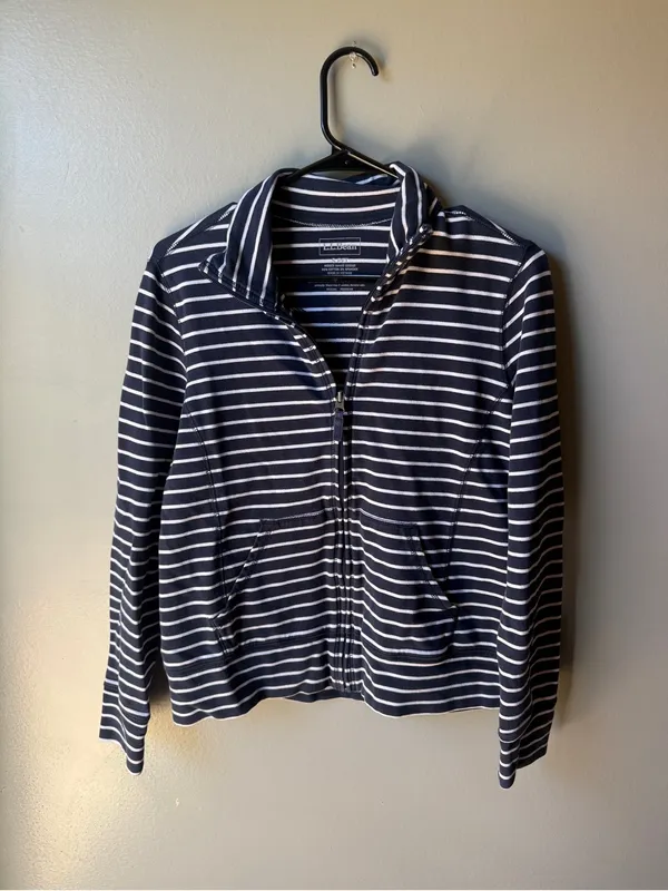 L.L.Bean Navy White Striped Full Zip Jacket Women’s Small Blue Size L - Image 2